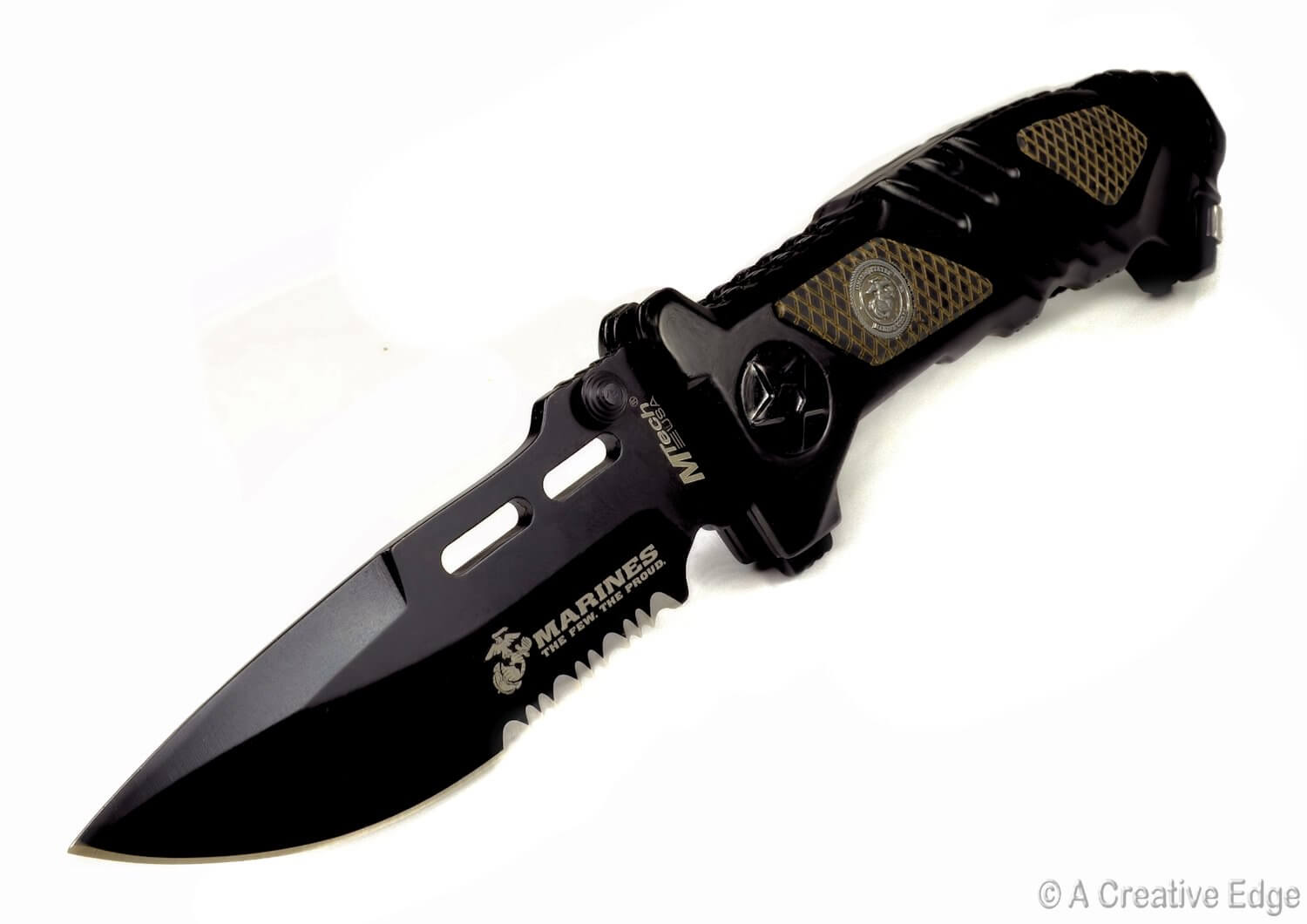 MTeck Black US Marine Licensed Tactical Rescue Folding Pocket Knife