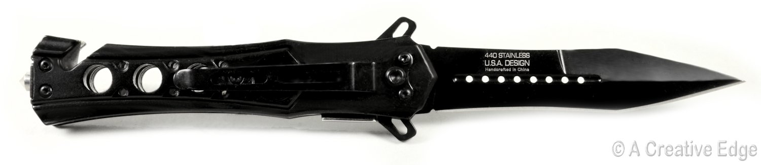 MTECH Tactical Black Stiletto Folding Pocket Rescue Survival Linerlock Knife